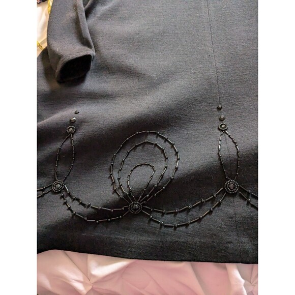 Vtg Liz Claiborne Wool Dress Women's L 90s A-line Black Beaded Chic Swing Y2K - Picture 6 of 16